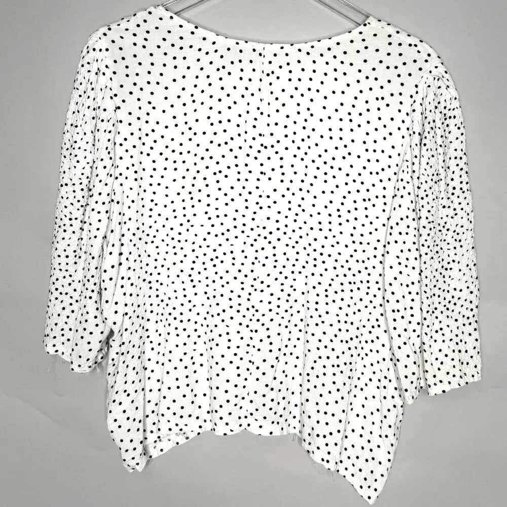 Zara M Womens Polka Dot Puff Sleeve Blouse Black White Classic Retro